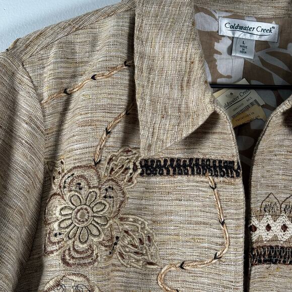 NWT Coldwater Creek Women's Casual Linen Blend Embroidered Blazer Jacket Size L - Picture 2 of 8